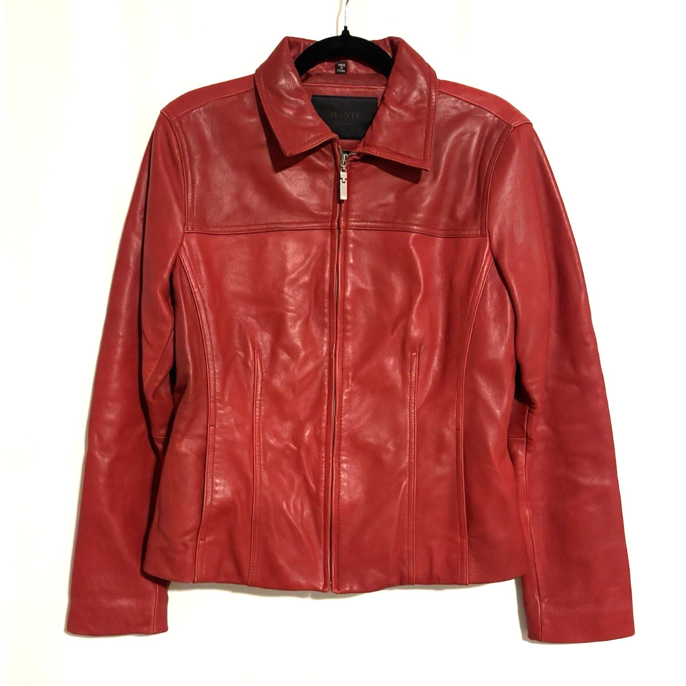 Avanti Leather Jacket Medium Womens Red Genuine Leather Full Zip Pockets